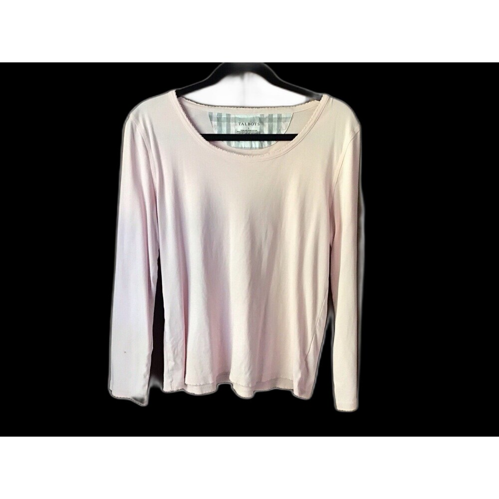 Talbots Top Size L Pink Long Sleeve Round Neck 100% Cotton Casual Classic